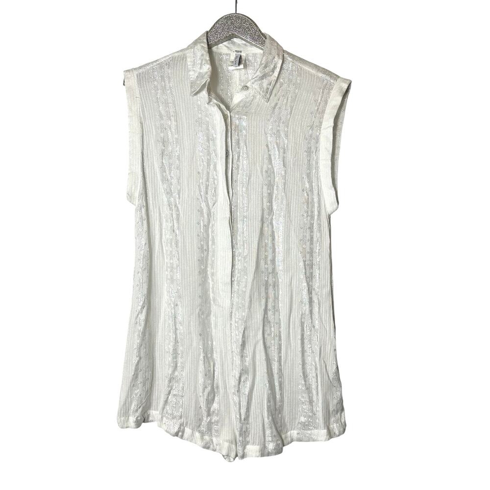 Isabella Rose Romper Cover Up White with Metallic Silver Thread